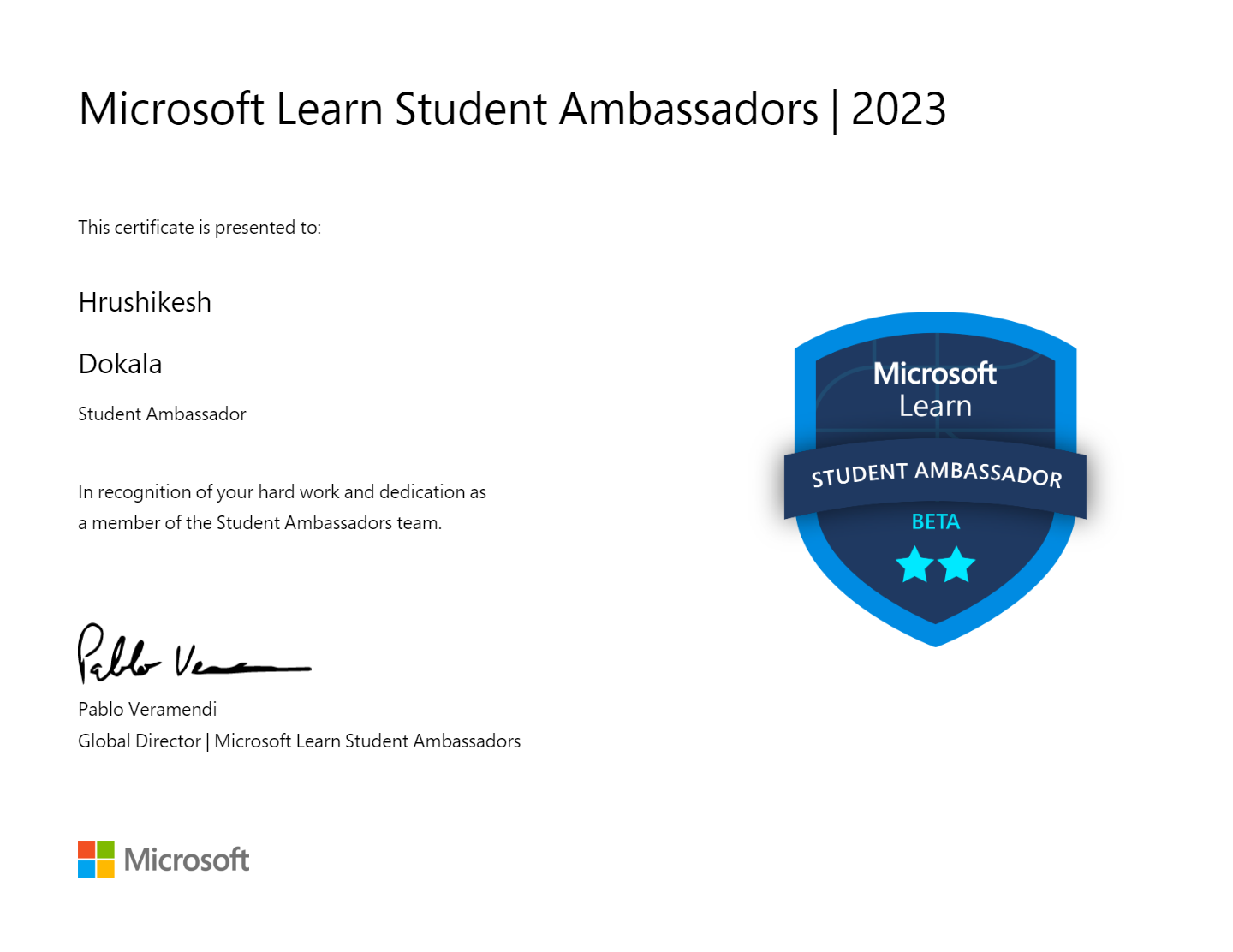Beta Microsoft Learn Student Ambassador